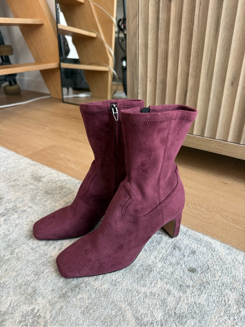 Dolce Vita Burgundy Suede Mid-Calf Block Heel Boots